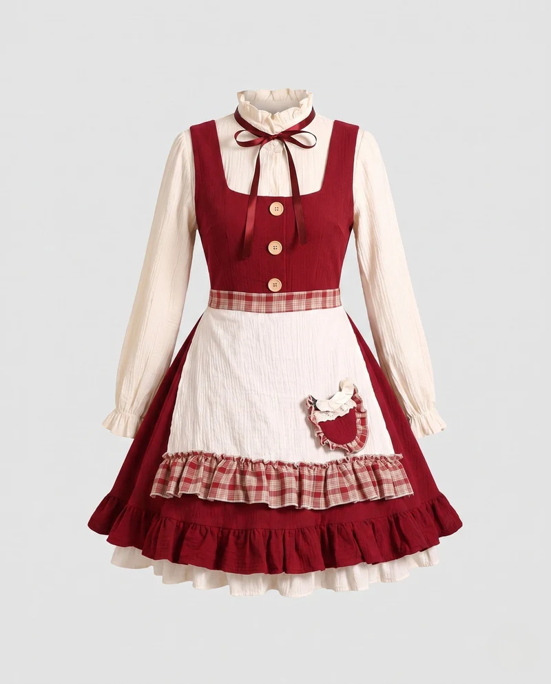 Damen Vintage Kleid mit Rüschendetails Nord Taschen