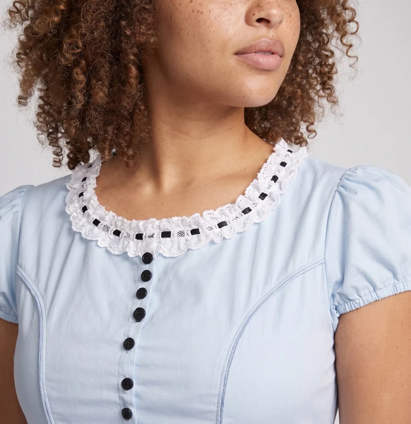 Damen Vintage Kleid mit Rüschensaum und Knopfdetails Nord Taschen