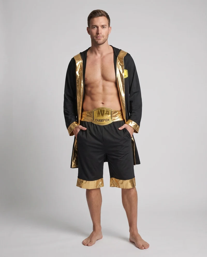Herrenbademantel mit goldenen Akzenten und Gürtel Nord Taschen