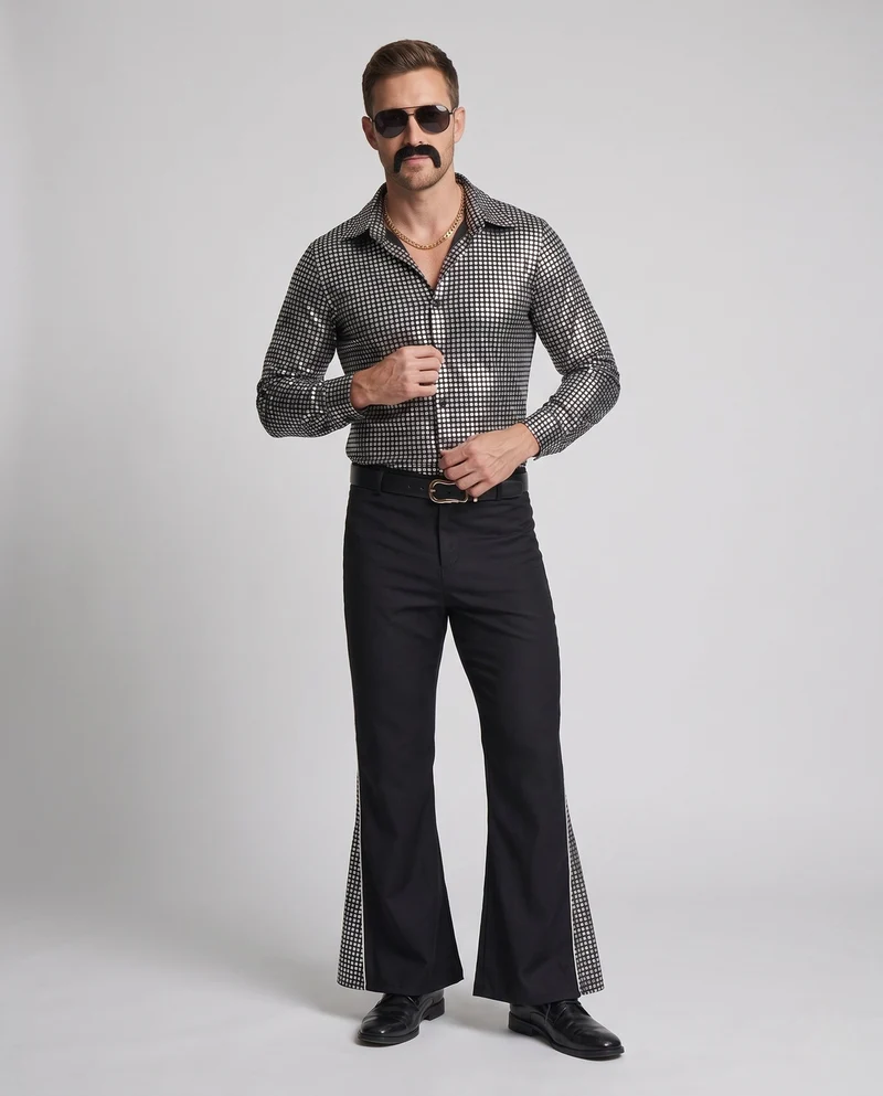 Herren Disco-Shirt mit Glitzerakzenten und weit ausgestellten Hosen Nord Taschen