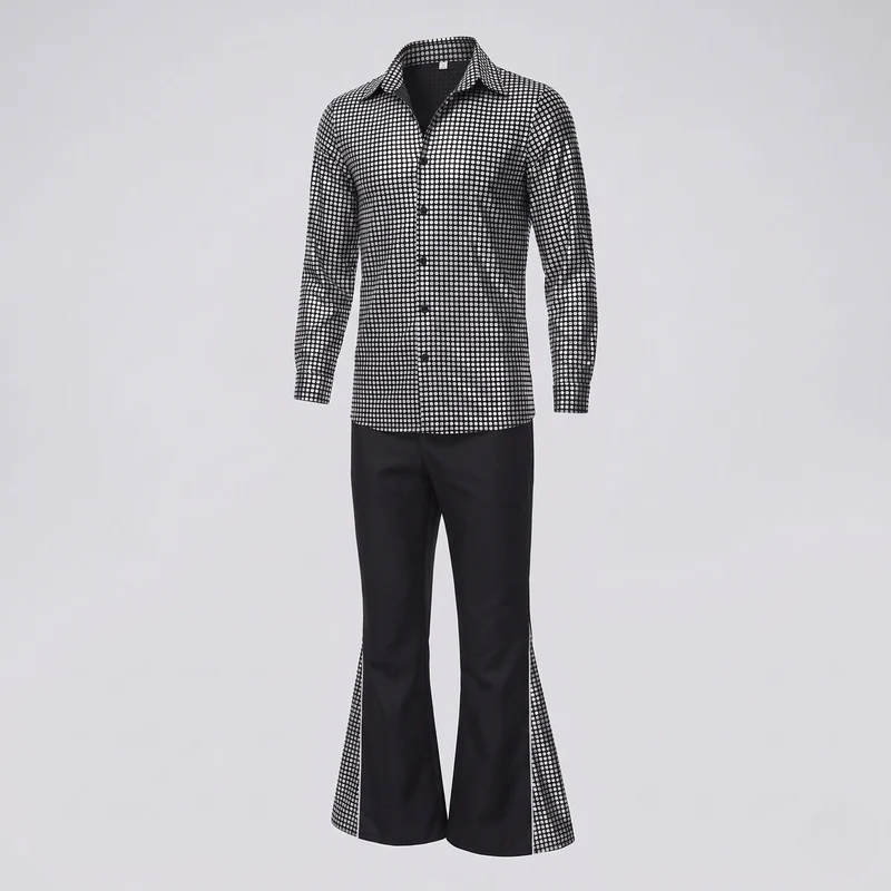 Herren Disco-Shirt mit Glitzerakzenten und weit ausgestellten Hosen Nord Taschen