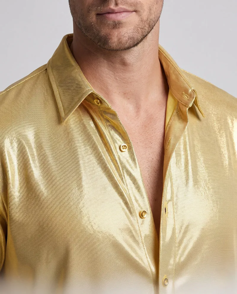 Herren Disco Outfit mit glänzender Bluse und weiten Hosen Nord Taschen