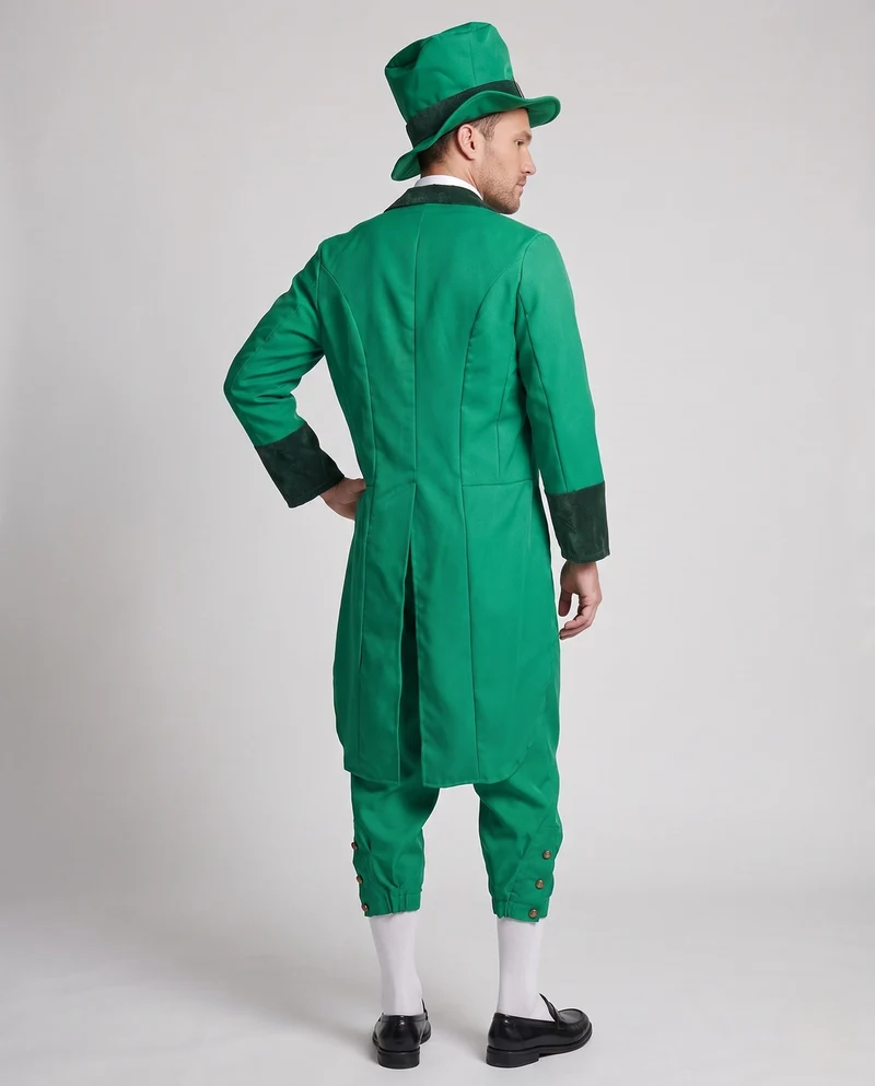 Herren elegantes Leprechaun-Kostüm mit fröhlichem Hut und detaillierter nord-taschen-Jacke Nord Taschen