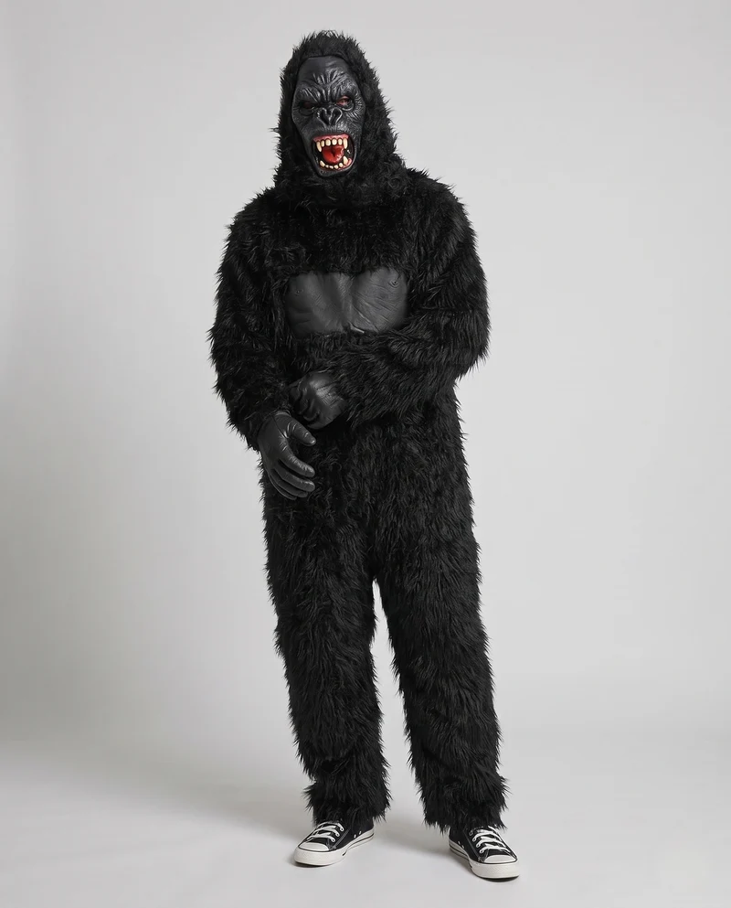 Herren Gorilla Kostüm mit realistischem Maskendesign und gemütlichem Plüsch Nord Taschen