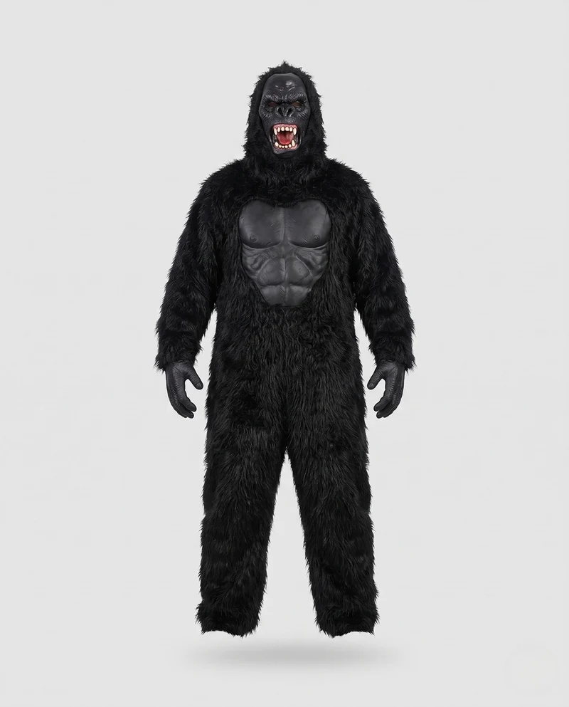 Herren Gorilla Kostüm mit realistischem Maskendesign und gemütlichem Plüsch Nord Taschen