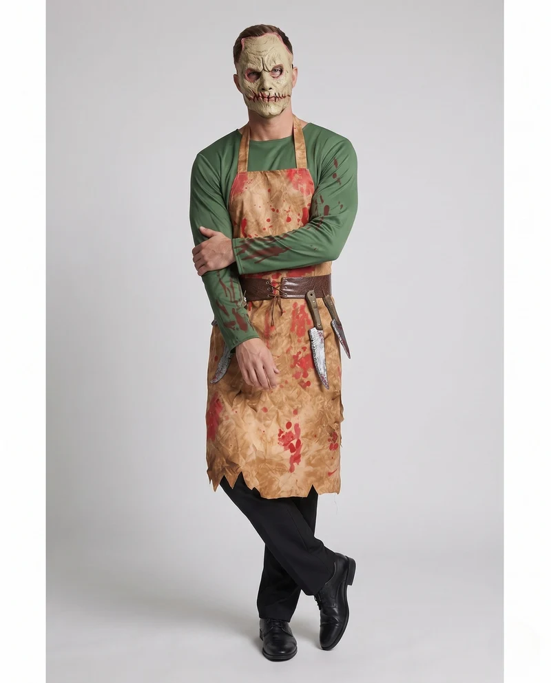 Männer Creepy Metzger Kostüm mit blutigem Schürzen-Design Nord Taschen
