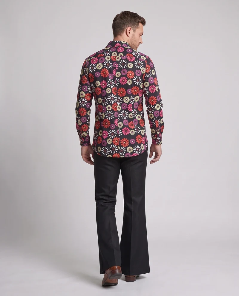 Herren Hippie Hemd mit buntem Blumenmuster und lockerer Passform Nord Taschen