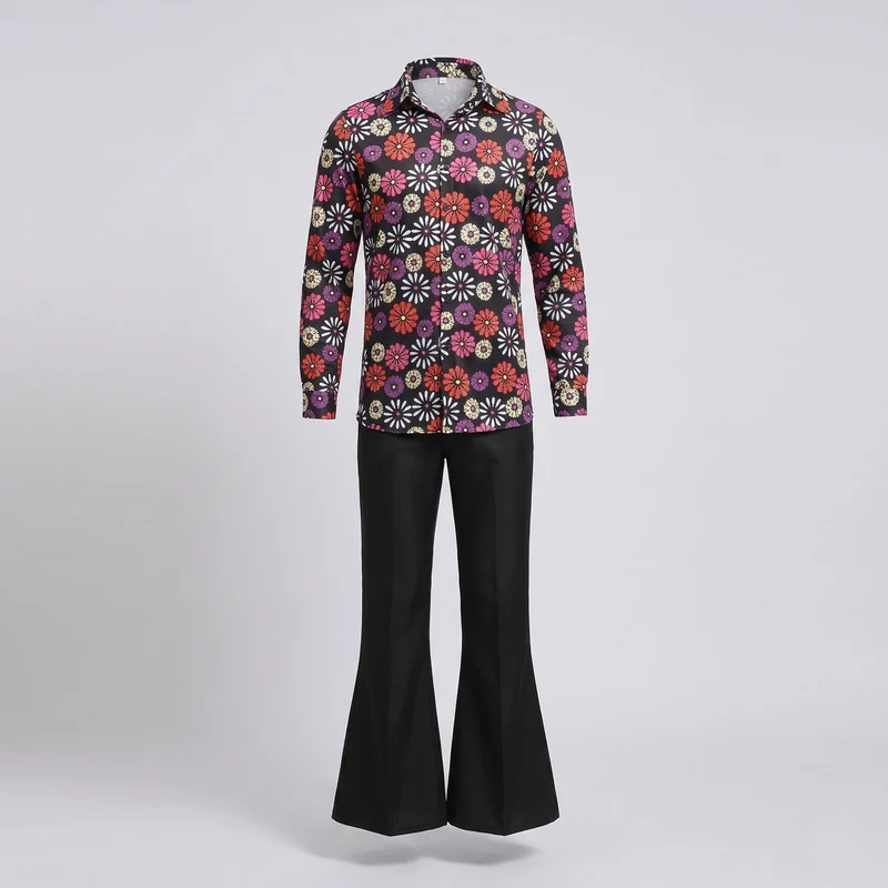 Herren Hippie Hemd mit buntem Blumenmuster und lockerer Passform Nord Taschen