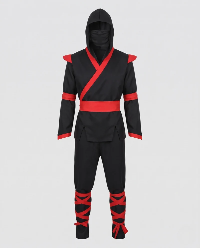Männer Ninja Kostüm mit Kapuze und verzierten Riemen Nord Taschen