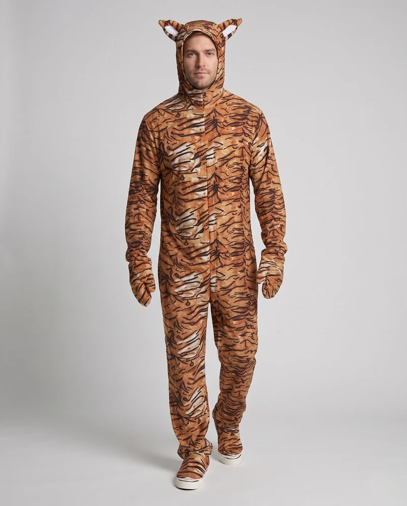 Herren Plüsch-Tigerkostüm mit Kapuze und Schwanz Nord Taschen