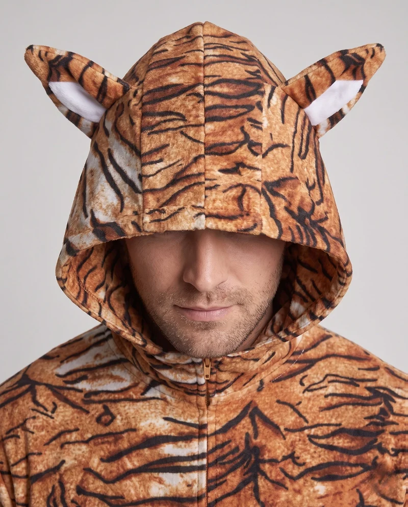 Herren Plüsch-Tigerkostüm mit Kapuze und Schwanz Nord Taschen