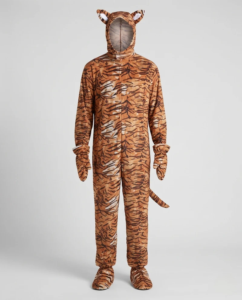 Herren Plüsch-Tigerkostüm mit Kapuze und Schwanz Nord Taschen