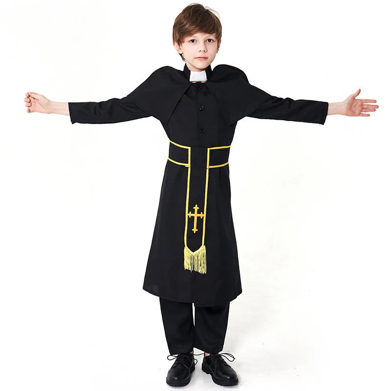 Männer Priester Kostüm mit Umhang und goldenen Accessoires Nord Taschen