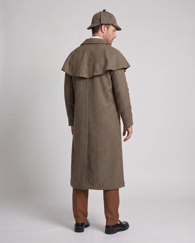Herren Sherlock Holmes Kostüm mit kunstvoll detailliertem Sherlock Hut und legendärem Mantel Nord Taschen