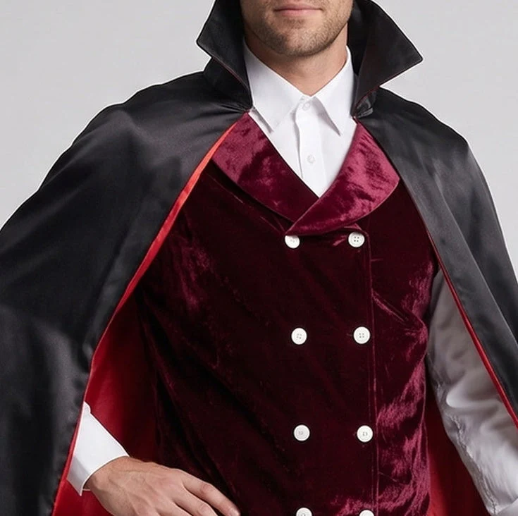 Herren Vampir Kostüm mit elegantem Umhang und bestickter Weste Nord Taschen