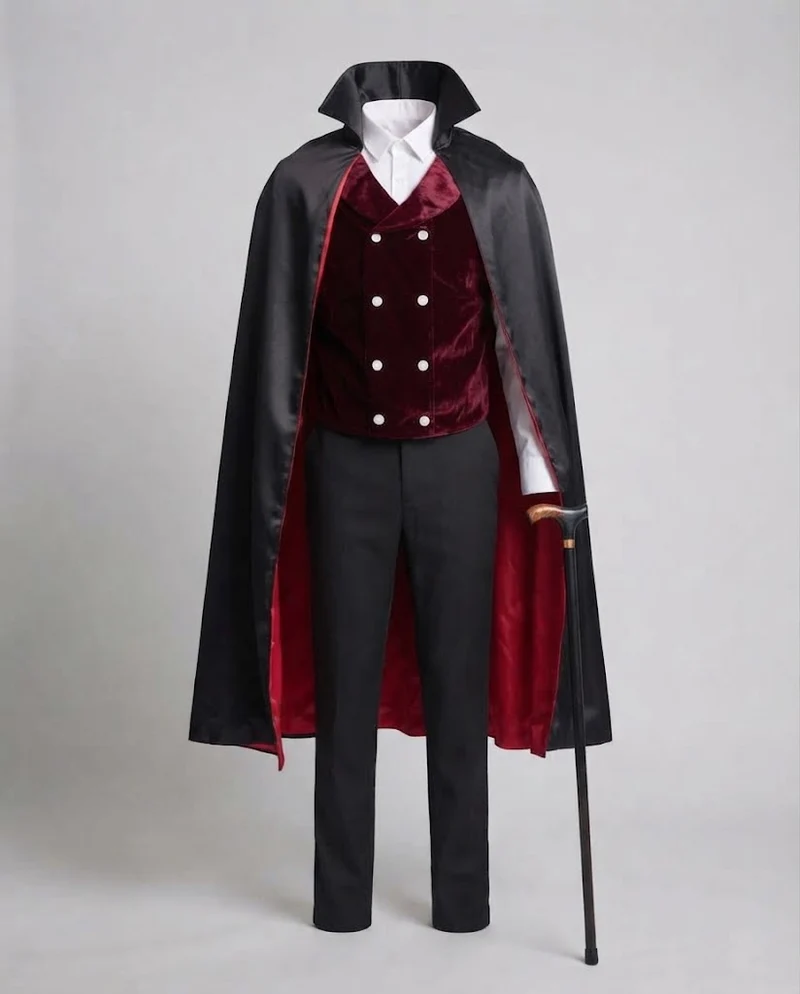 Herren Vampir Kostüm mit elegantem Umhang und bestickter Weste Nord Taschen