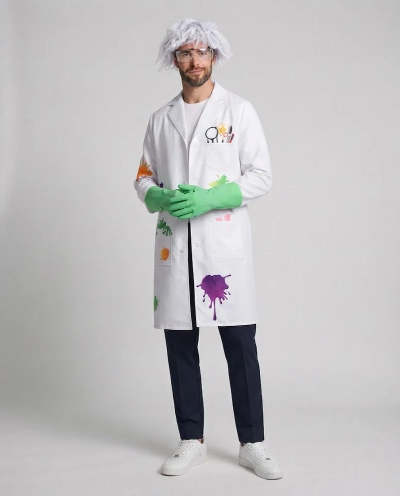 Herren Wissenschaftlerkostüm mit bunten Farben und Zubehör Nord Taschen