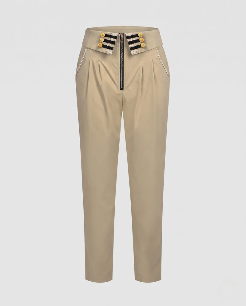 Damen elegante Anzughose mit dekorativer Knopfleiste und hoher Taille Nord Taschen