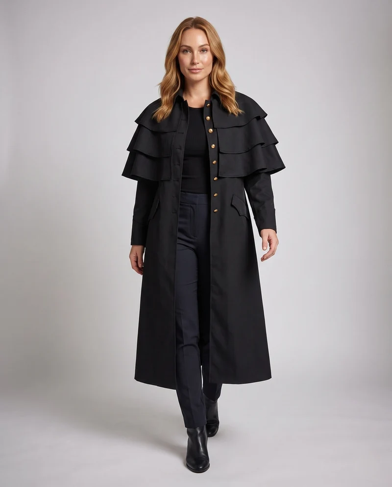 Damen Elegantes Langarm Wickelkleid mit Rüsche und Knopfverschluss Nord Taschen