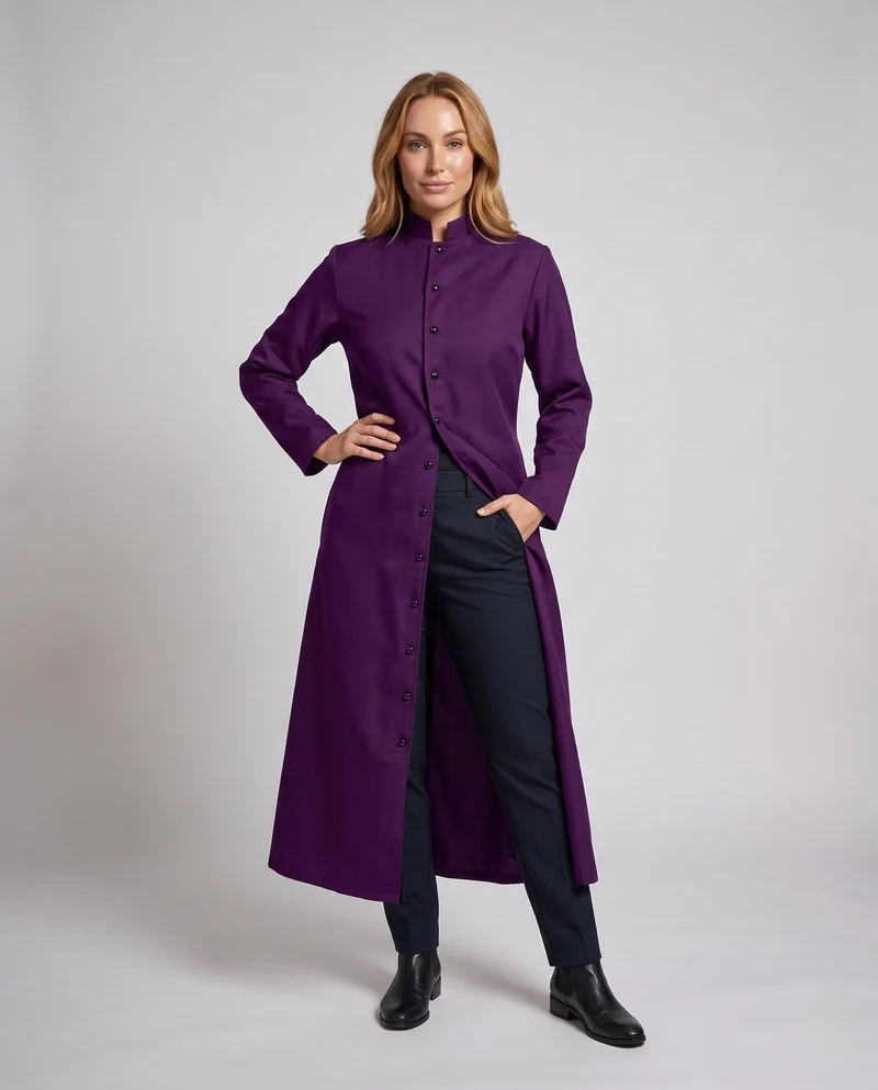 Frauen Elegantes Langes Kleid mit Stehkragen und Knopfleiste Nord Taschen