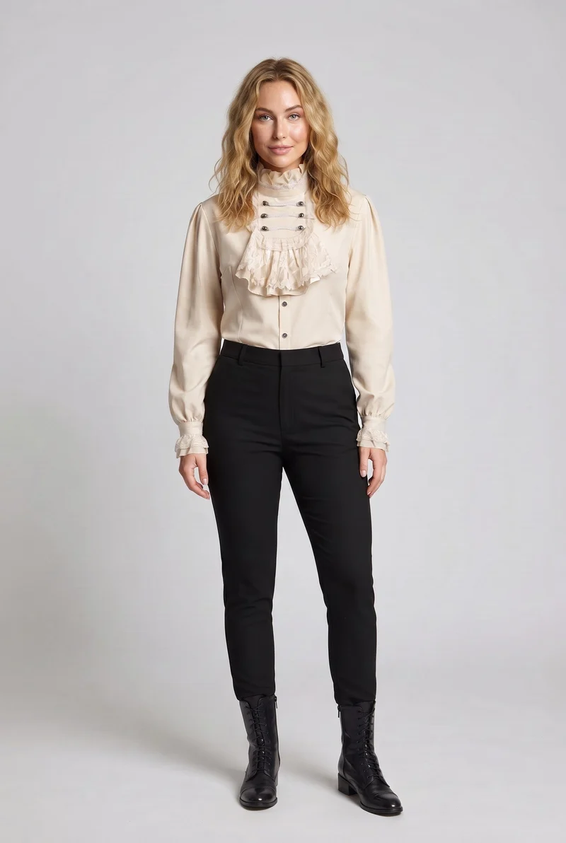 Damen Elegante Rüschenshirt mit hochwertiger Spitze und maßgeschneidertem Schnitt Nord Taschen