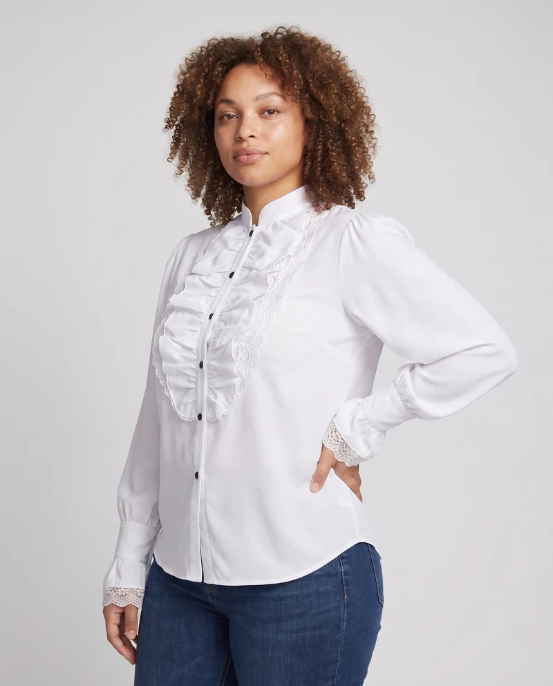 Frauen Elegantes Rüschenshirt mit Spitze Akzenten Nord Taschen