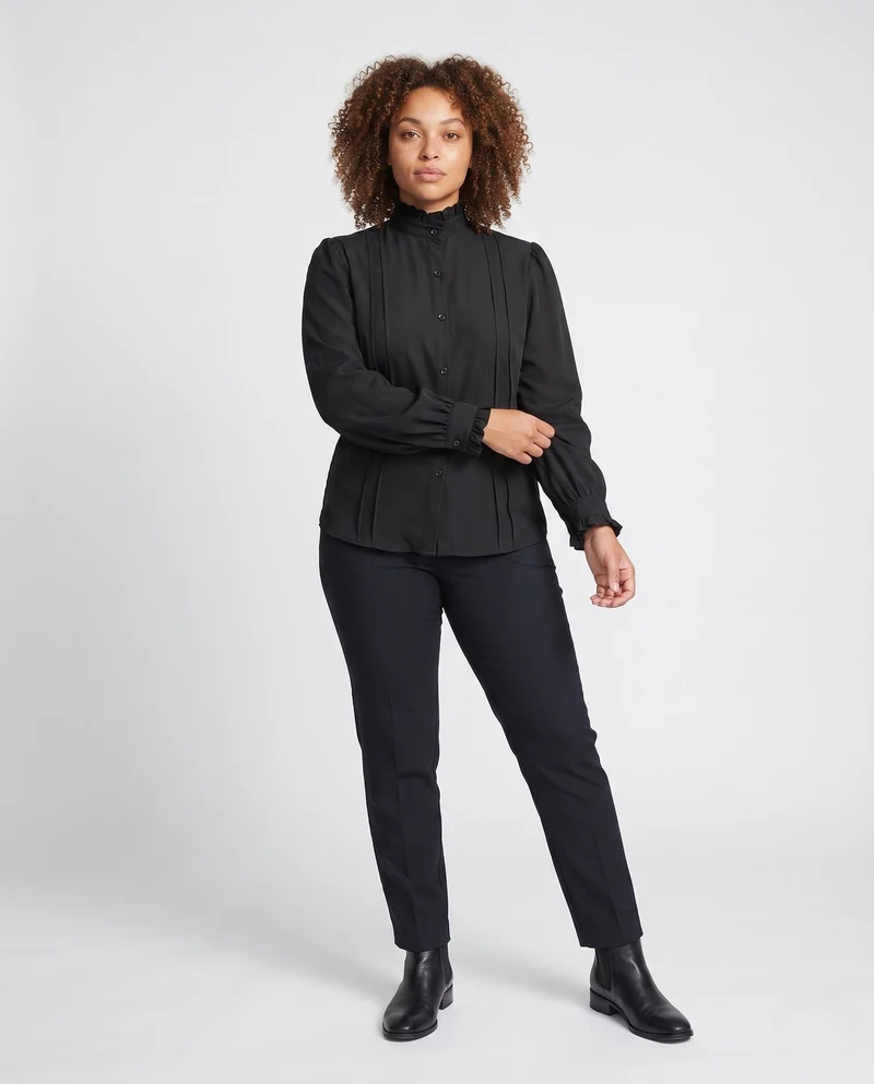 Damen elegante Rüschenshirt mit Stehkragen Nord Taschen