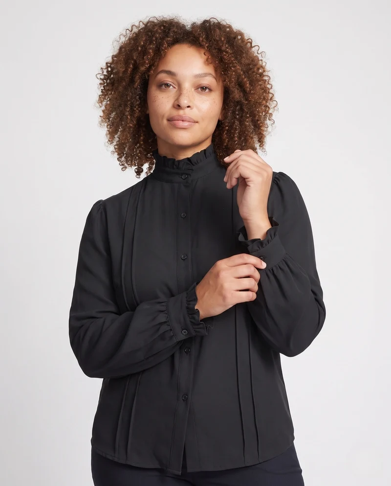 Damen elegante Rüschenshirt mit Stehkragen Nord Taschen