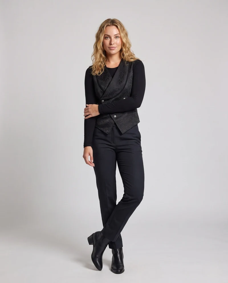 Damen Elegante Samt-Weste mit Blumenmustern und doppelter Knopfleiste Nord Taschen