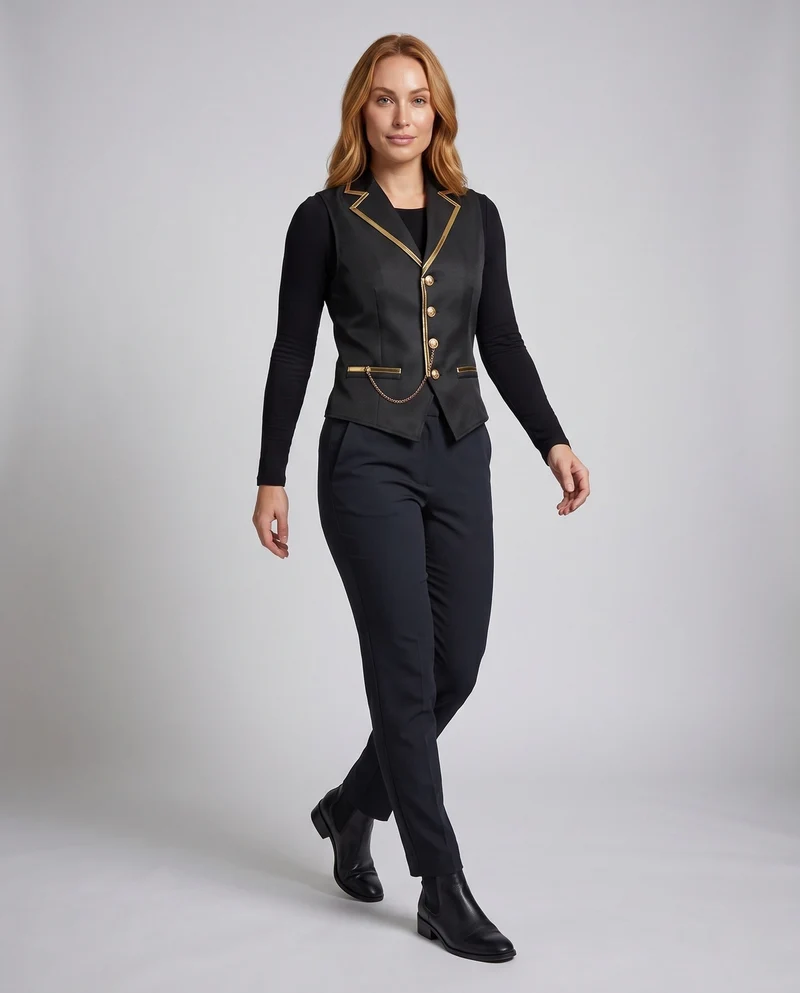 Damen Elegantes Weste mit goldenen Akzenten und dekorativem Kettenmotiv Nord Taschen
