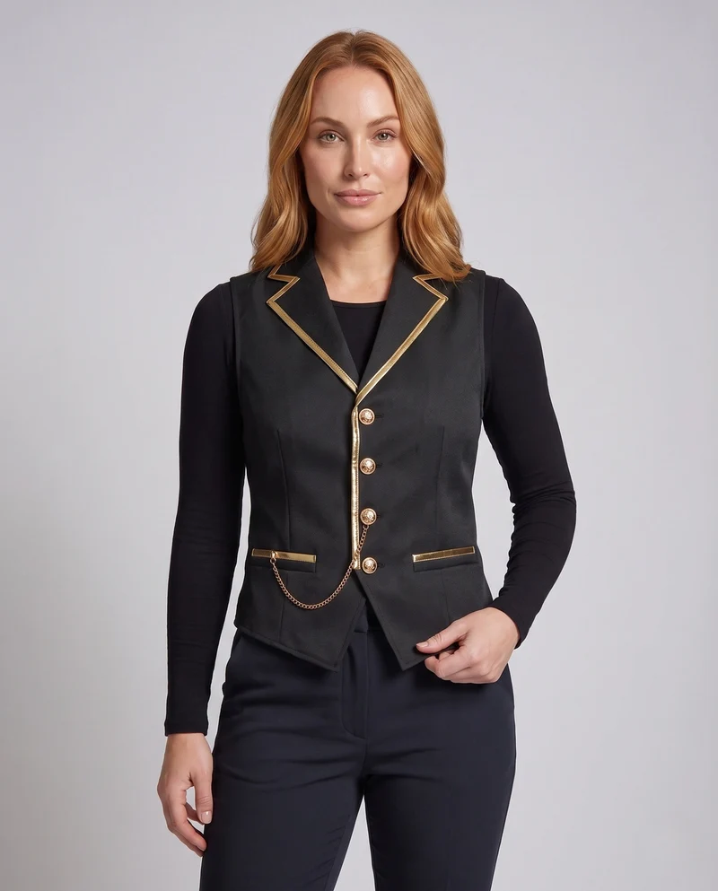 Damen Elegantes Weste mit goldenen Akzenten und dekorativem Kettenmotiv Nord Taschen