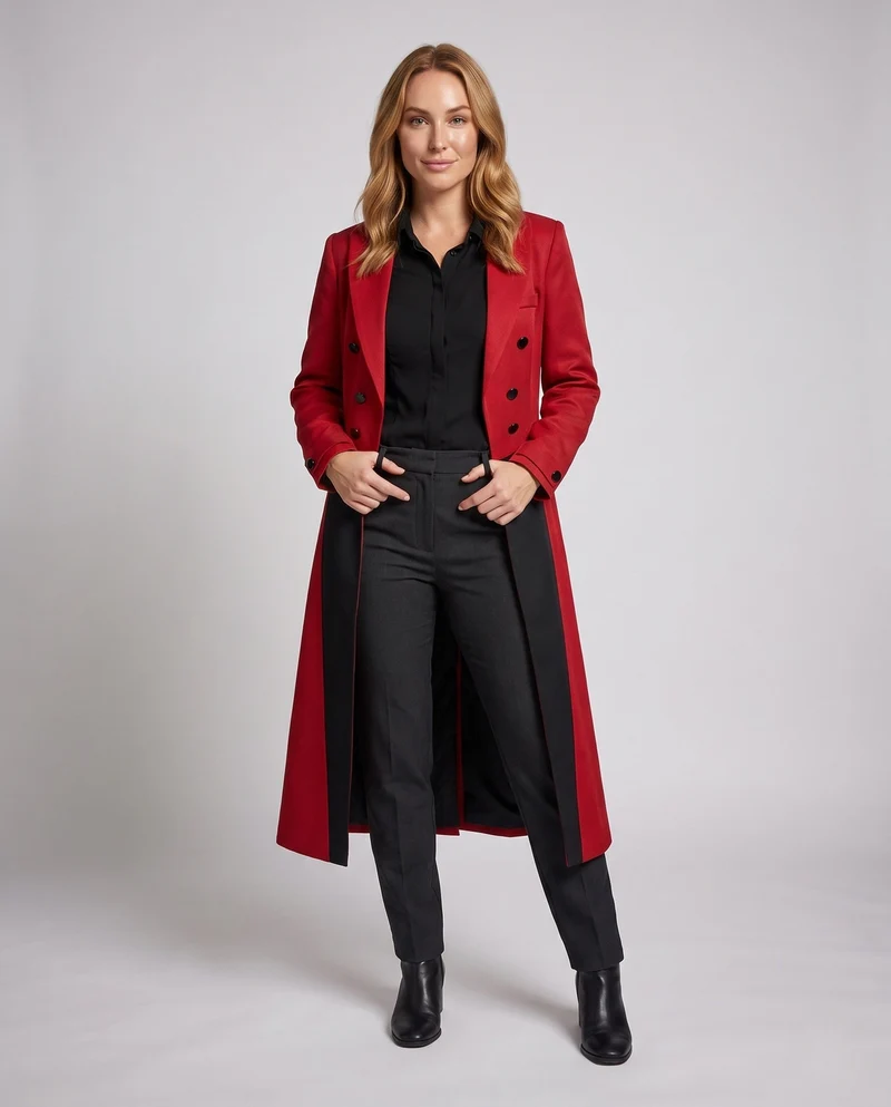 Damen Eleganter Mantel mit doppelter Knopfleiste Nord Taschen