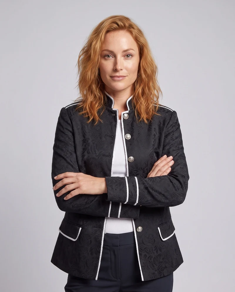 Damen Eleganter Blazer mit Floral Mustern und Metallic Akzenten Nord Taschen