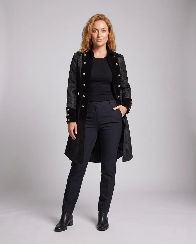 Damen Eleganter Brokatmantel mit Goldakzenten Nord Taschen