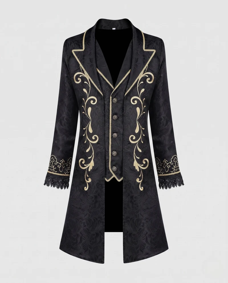 Damen eleganter Brokatmantel mit aufwendigen Verzierungen und tiefem Revers Nord Taschen