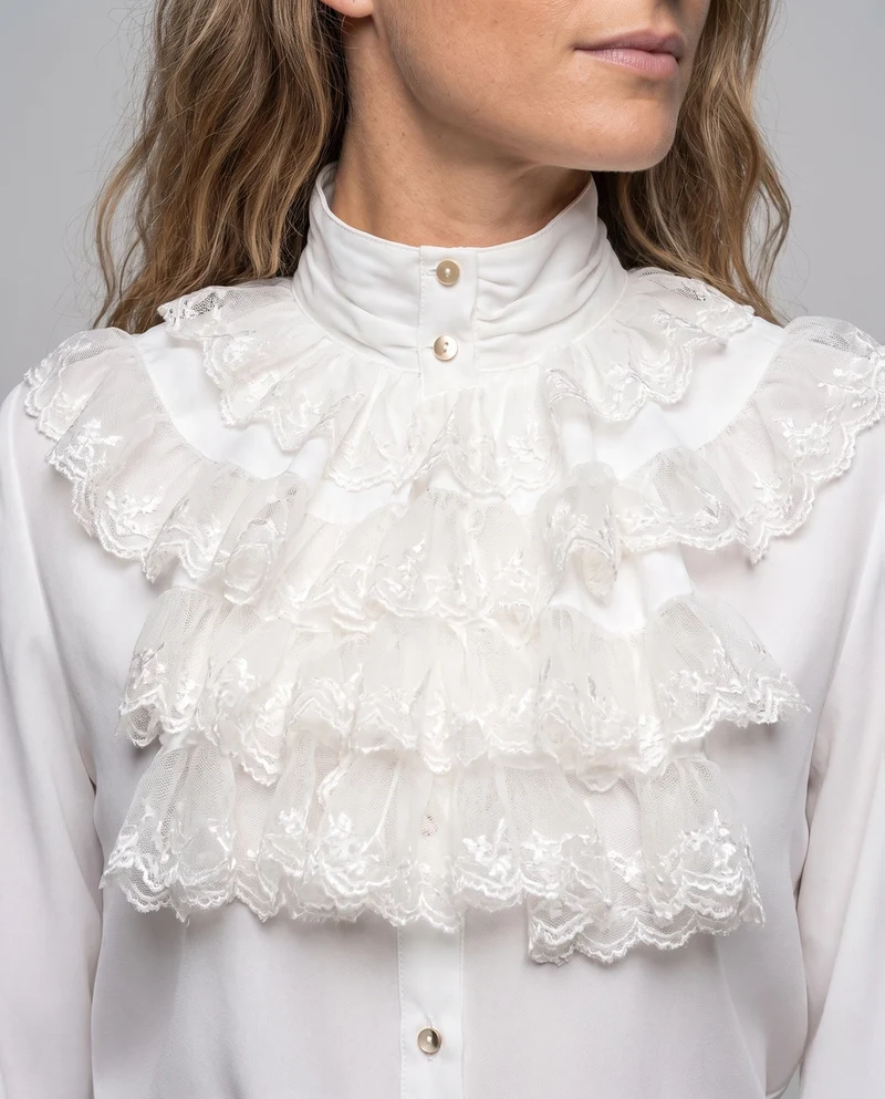 Damen elegante Rüschenshirt mit hochwertigem Stehkragen und zarten Volants Nord Taschen
