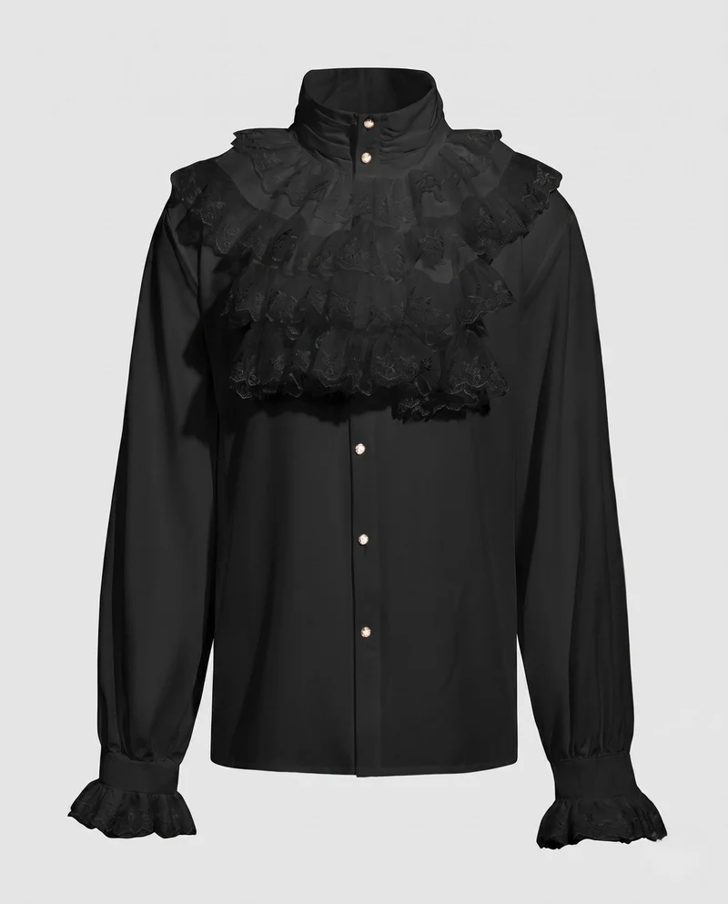 Damen elegante Rüschenshirt mit hochwertigem Stehkragen und zarten Volants Nord Taschen