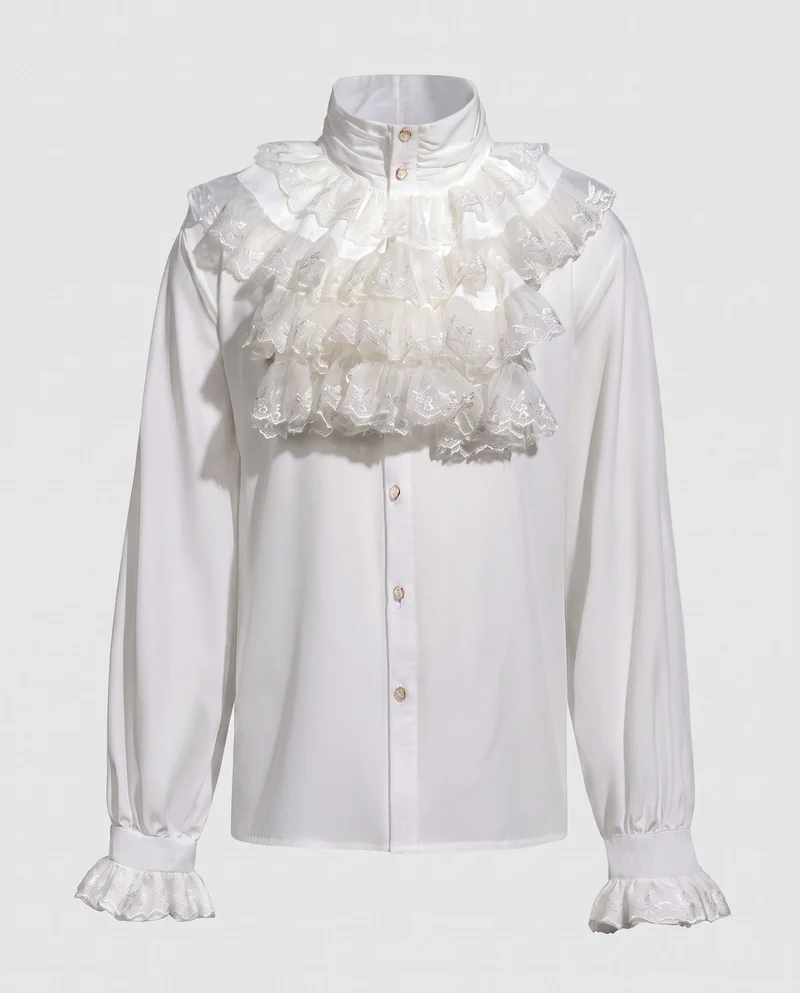Damen elegante Rüschenshirt mit hochwertigem Stehkragen und zarten Volants Nord Taschen