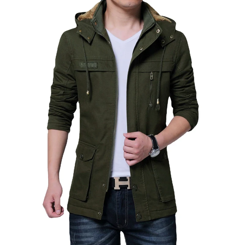 Herren Canvas-Parka mit gefütterter Kapuze, Multifunktions-Taschen und verdecktem Reißverschluss Nord Taschen