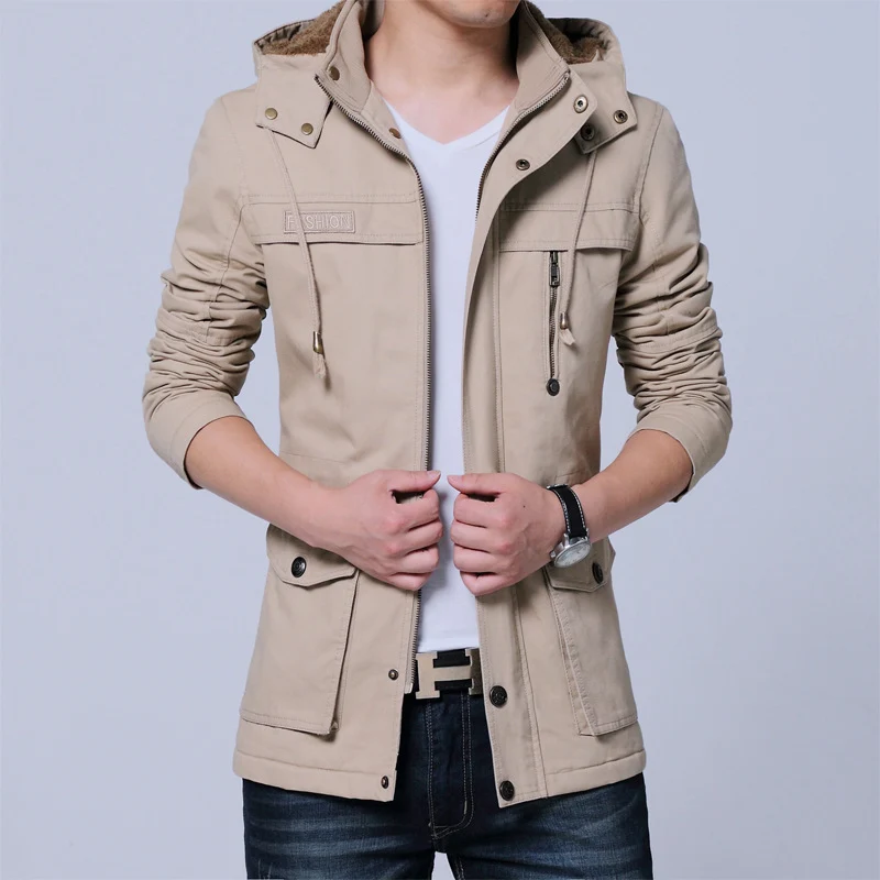 Herren Canvas-Parka mit gefütterter Kapuze, Multifunktions-Taschen und verdecktem Reißverschluss Nord Taschen