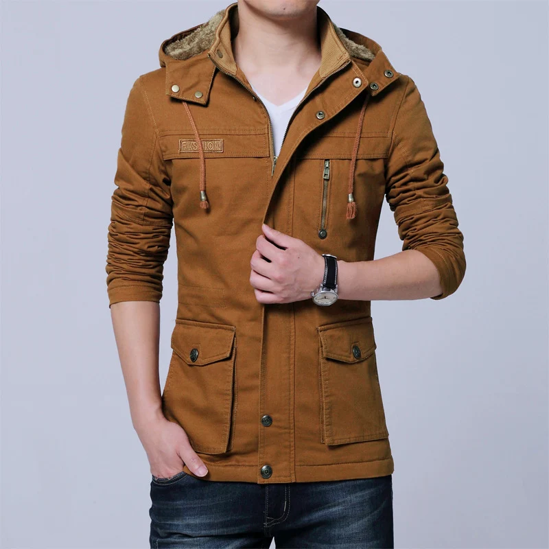 Herren Canvas-Parka mit gefütterter Kapuze, Multifunktions-Taschen und verdecktem Reißverschluss Nord Taschen