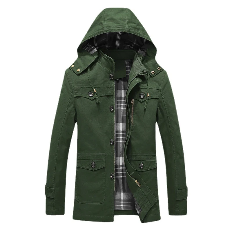 Herren Canvas-Parka mit gefütterter Kapuze, kariertem Innenfutter und Multifunktions-Außentaschen Nord Taschen