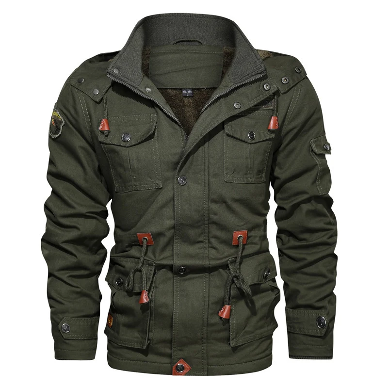 Herren Canvas-Parka im Military-Utility Stil mit Teddyfleece-Futter, Taillenzug und Multifunktions-Taschen Nord Taschen