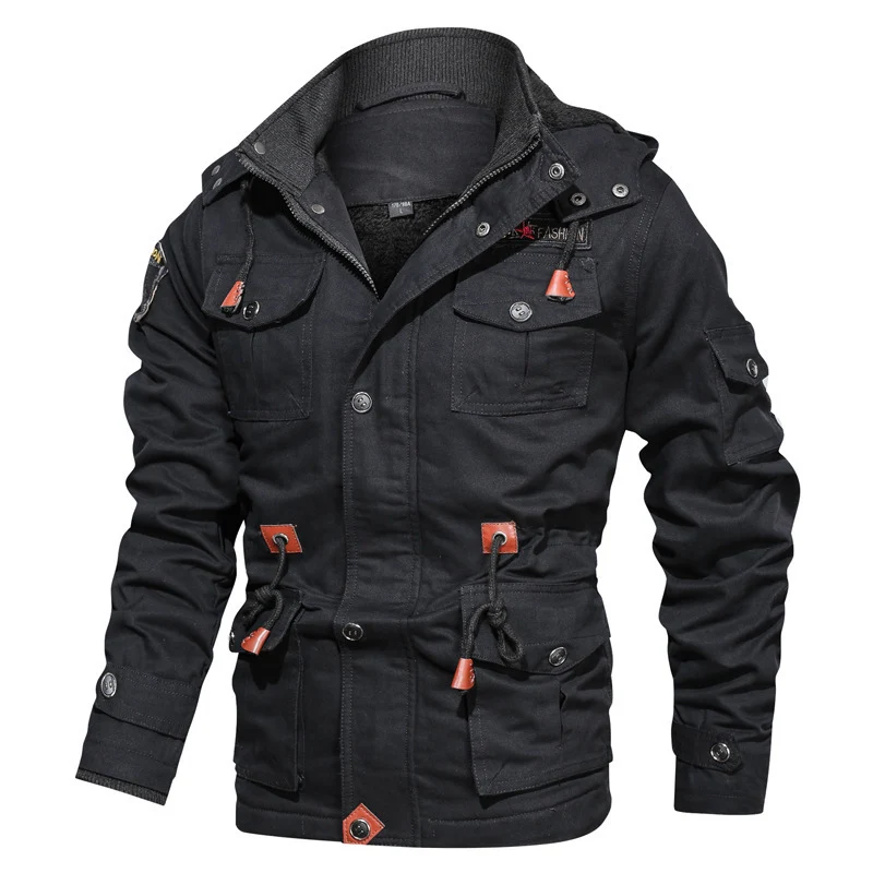 Herren Canvas-Parka im Military-Utility Stil mit Teddyfleece-Futter, Taillenzug und Multifunktions-Taschen Nord Taschen