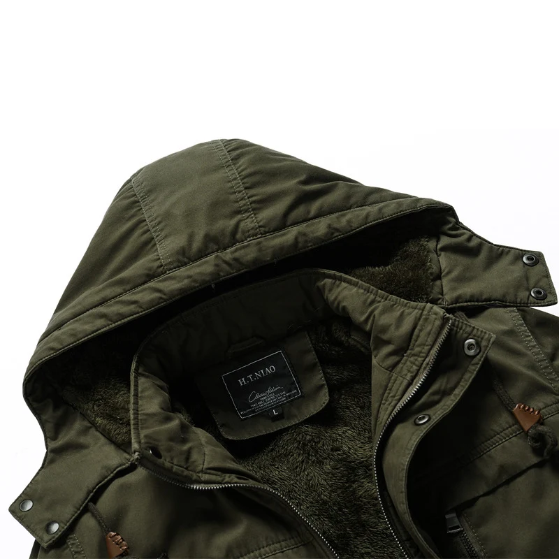 Herren Canvas-Militärparka mit Teddyfutter, Kapuze und multifunktionalen Taschen Nord Taschen