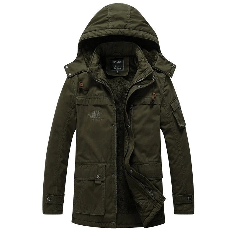 Herren Canvas-Militärparka mit Teddyfutter, Kapuze und multifunktionalen Taschen Nord Taschen
