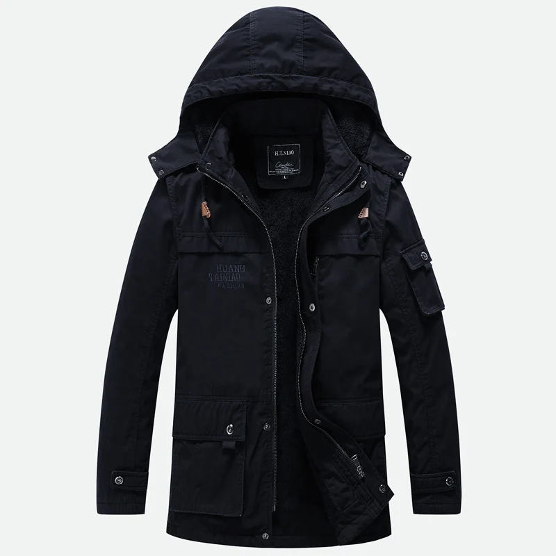 Herren Canvas-Militärparka mit Teddyfutter, Kapuze und multifunktionalen Taschen Nord Taschen