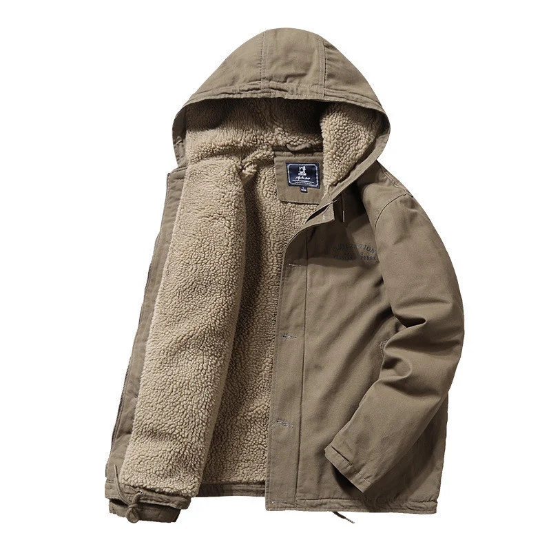 Herren Canvas-Kapuzenjacke mit Sherpa‑Fütterung, verdecktem Zweiwege‑Reißverschluss und Utility‑Details Nord Taschen