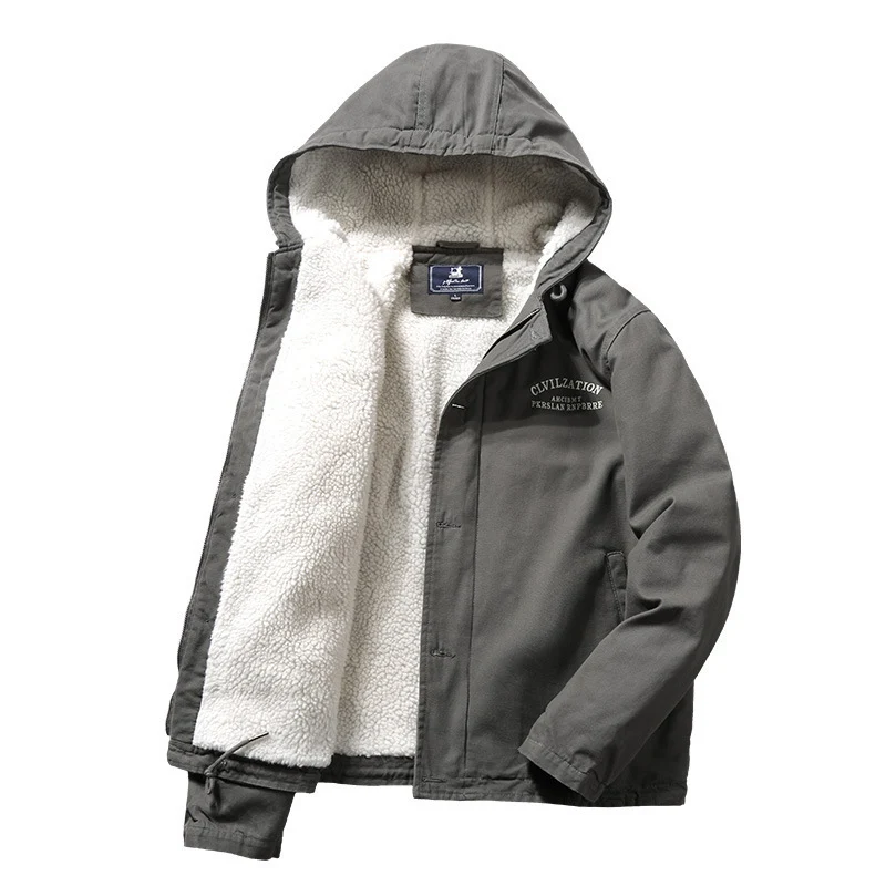 Herren Canvas-Kapuzenjacke mit Sherpa‑Fütterung, verdecktem Zweiwege‑Reißverschluss und Utility‑Details Nord Taschen