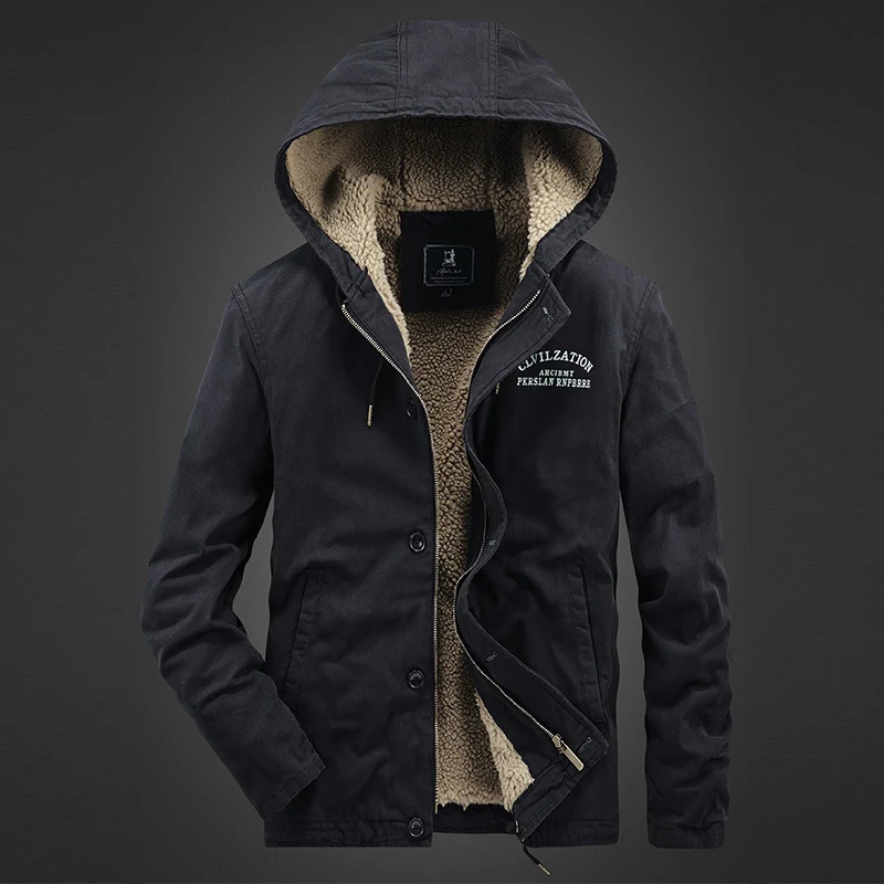 Herren Canvas-Kapuzenjacke mit Sherpa‑Fütterung, verdecktem Zweiwege‑Reißverschluss und Utility‑Details Nord Taschen